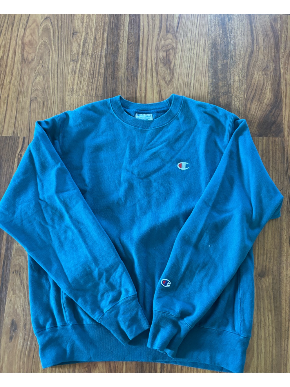Champion Teal Crewneck Sweatshirt with Embroidered Logos